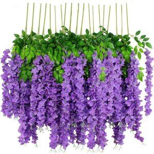 12pcs Artificial Wisteria Flowers 3.6 Feet/Piece Purple Dense Artificial Fake